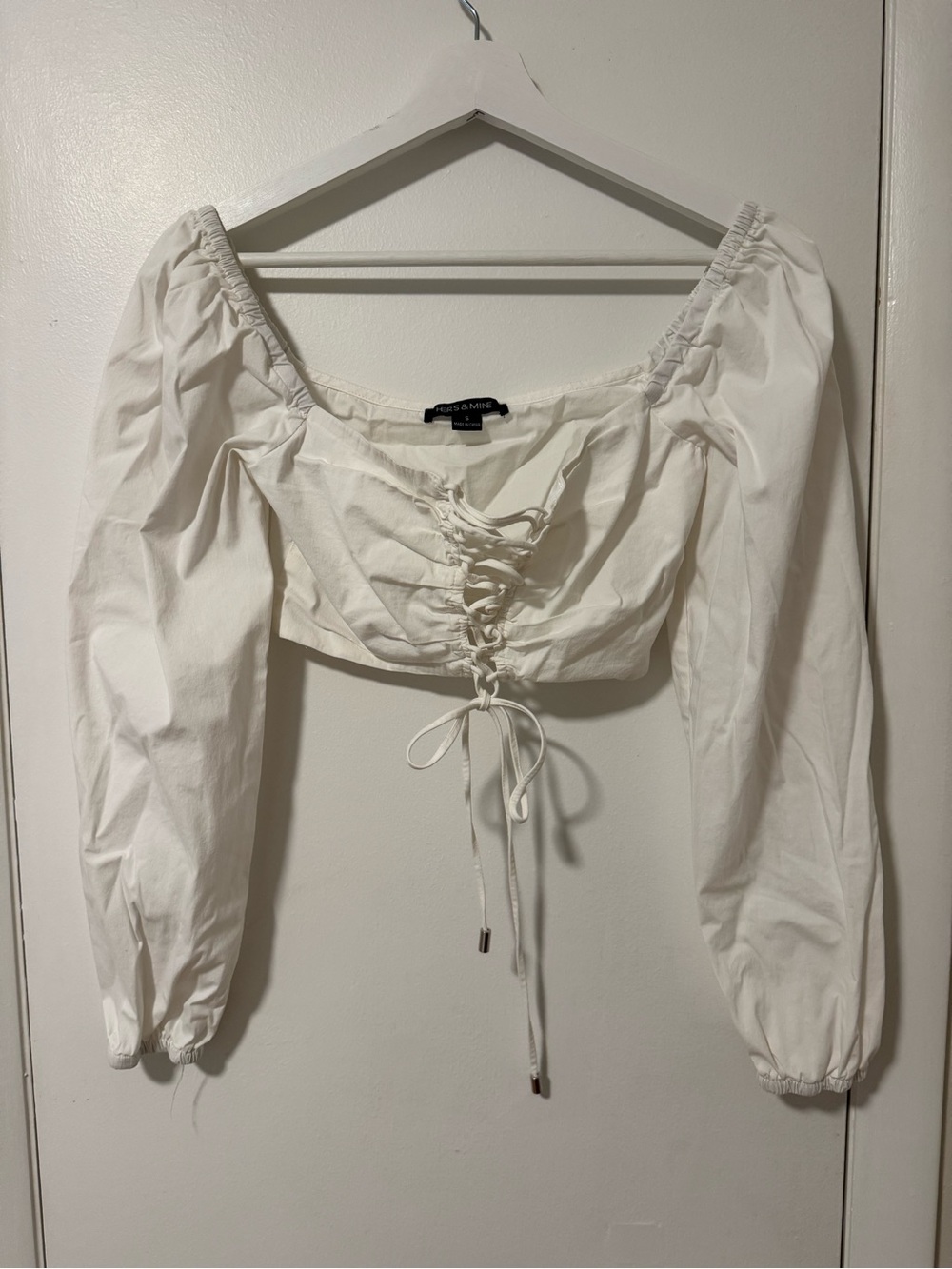 White Lace-Up Off-Shoulder Crop Top with Puff Sleeves by Missguided
